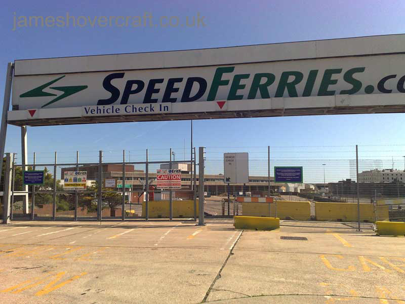 Dover Hoverport being demolished, June 2009 - The Speedferries sign, Hoverspeed logos having not been displayed here for many years (James Rowson).